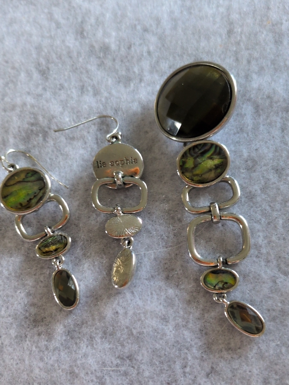 lia sophia Green Abalone and Smoky Glass Drop Earrings - Silver Tone